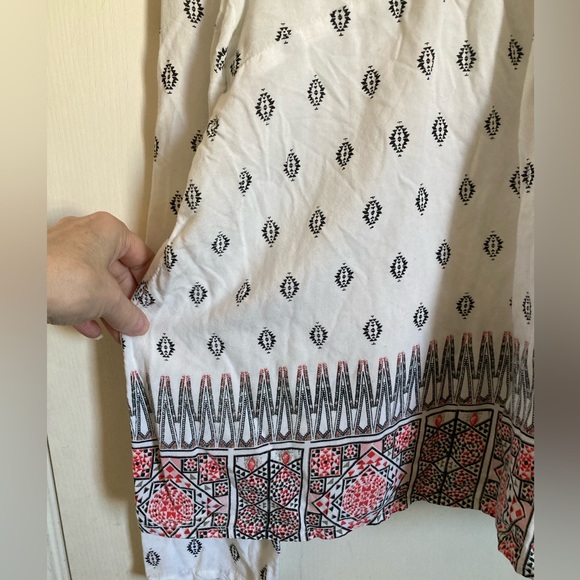 🌞Roxy V Neck White Boho Print Tie Back Keyhole Long Sleeve Flowy Blouse #Gr - Picture 8 of 10